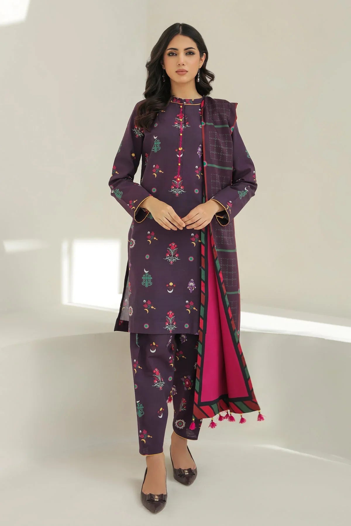 BAROQUE - 3PC KARANDI PRINTED SHIRT WITH KARANDI PRINTED DUAPTTA AND TROUSER -ADR-1018