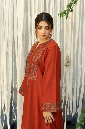 URGE - 3PC DHANAK EMBROIDERED SHIRT WITH COUTURE WOOL PRINT SHAWL AND TROUSER-ADR-2692