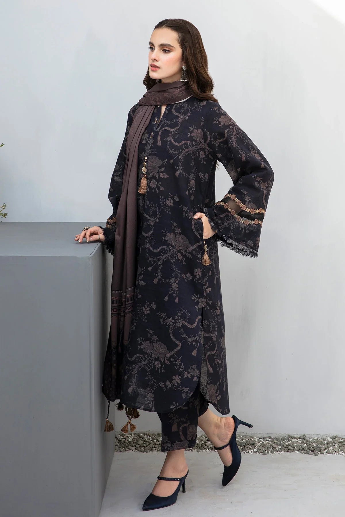 BAROQUE - 3PC KARANDI PRINTED SHIRT WITH KARANDI PRINTED DUAPTTA AND TROUSER-ADR-1170