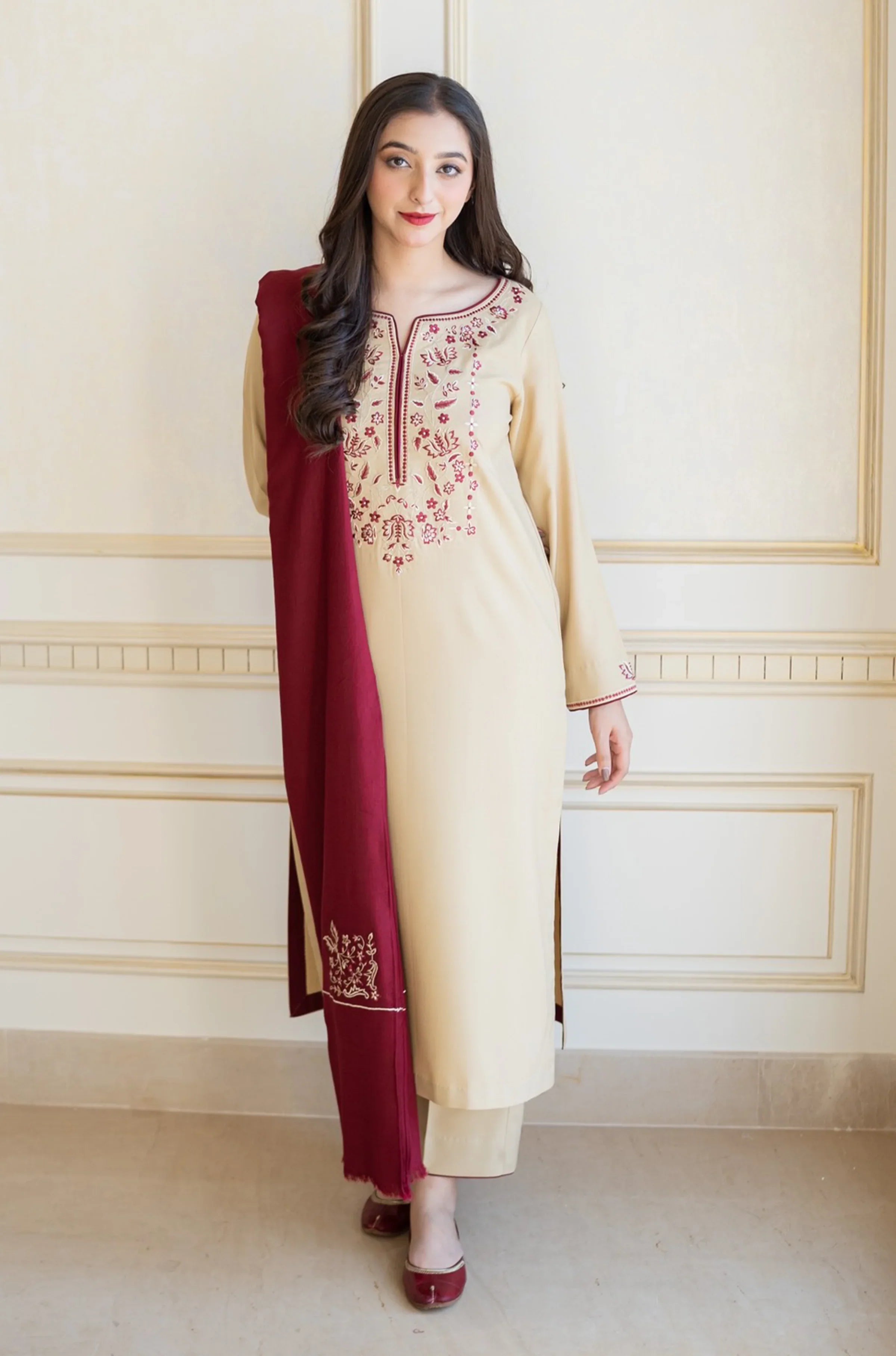 AISLING - 3PC DHANAK EMBROIDERED SHIRT WITH DHANAK  DUAPATTA AND TROUSER-ADR-3131