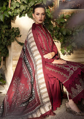 MARIA B - 3PC DHANAK EMBROIDERED SHIRT WITH COUTURE WOOL PRINT SHAWL AND DHANAK TROUSER-ADR-4043
