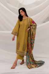 BATIK - 3PC DHANAK EMBROIDERED SHIRT WITH PRINTED DUPATTA & TROUSER-ADR-2467