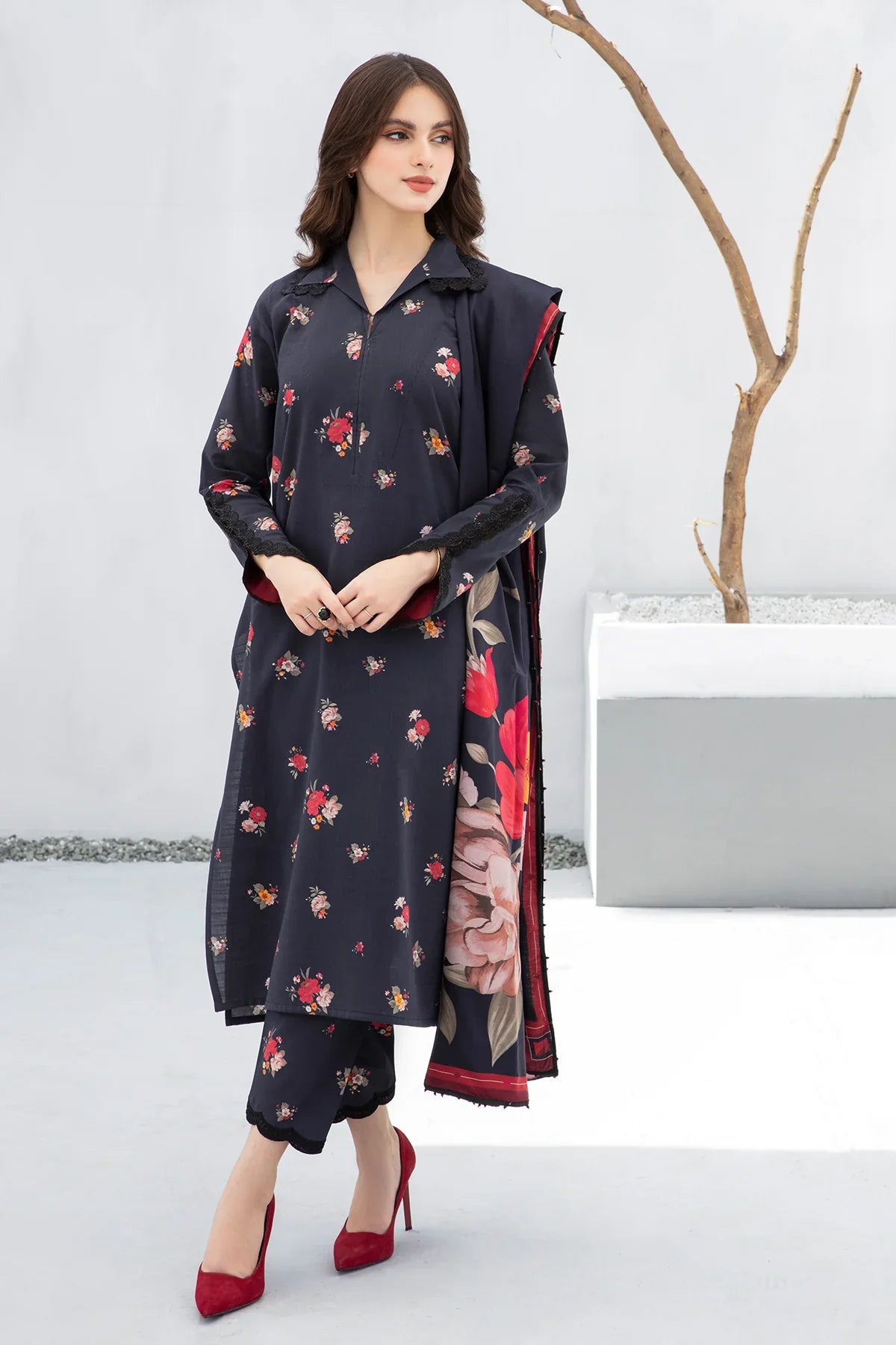 BAROQUE - 3PC KARANDI PRINTED SHIRT WITH KARANDI PRINTED DUAPTTA AND TROUSER -ADR-1014