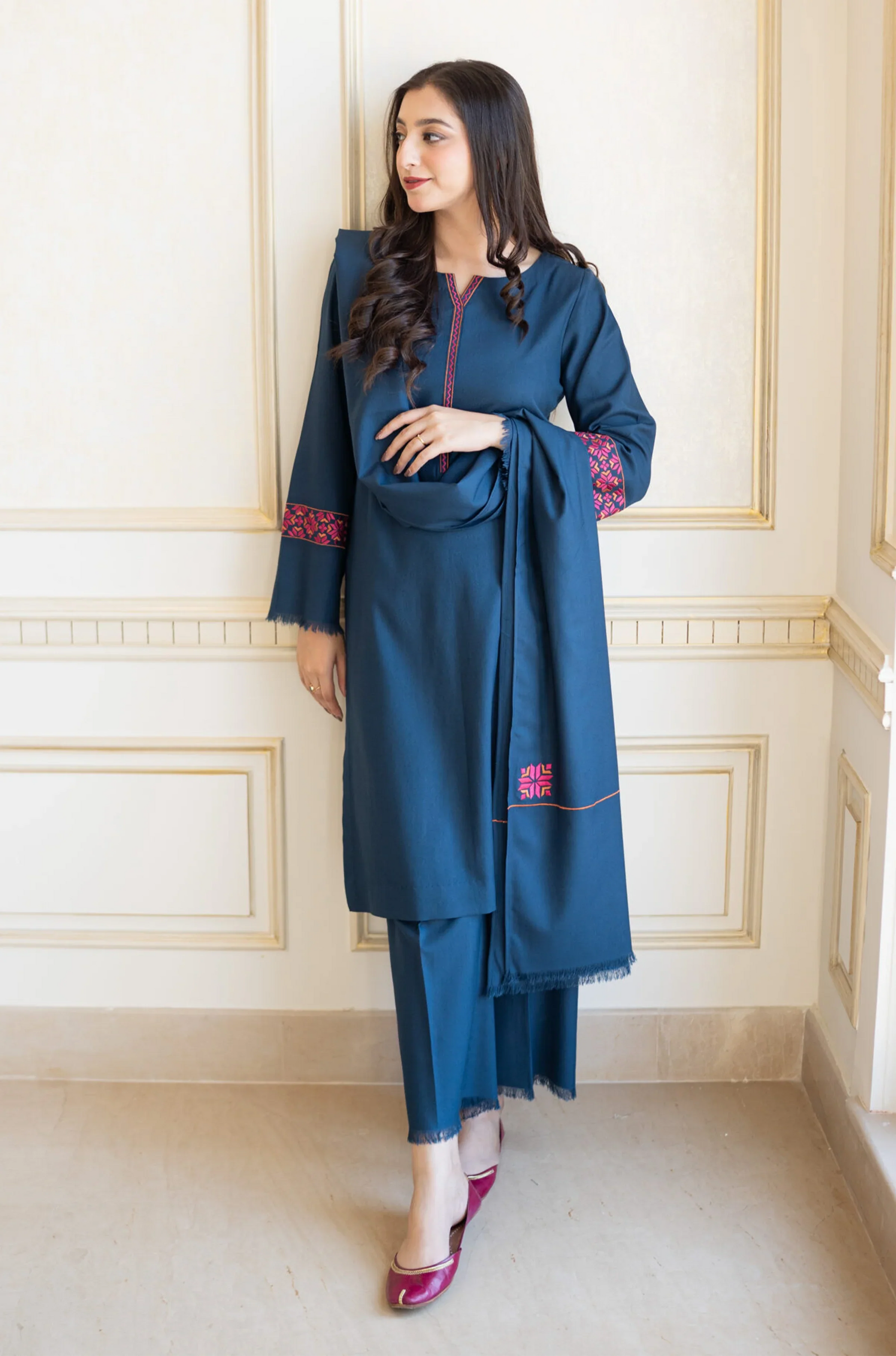 AISLING - 3PC DHANAK EMBROIDERED SHIRT WITH DHANAK EMBROIDERED  DUAPATTA AND TROUSER-ADR-3132