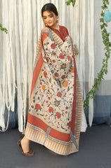 URGE-3PC DHANAK EMBROIDERED SHIRT WITH COURTRAI PRINTED SHAWL AND TROUSER-ADR-4136