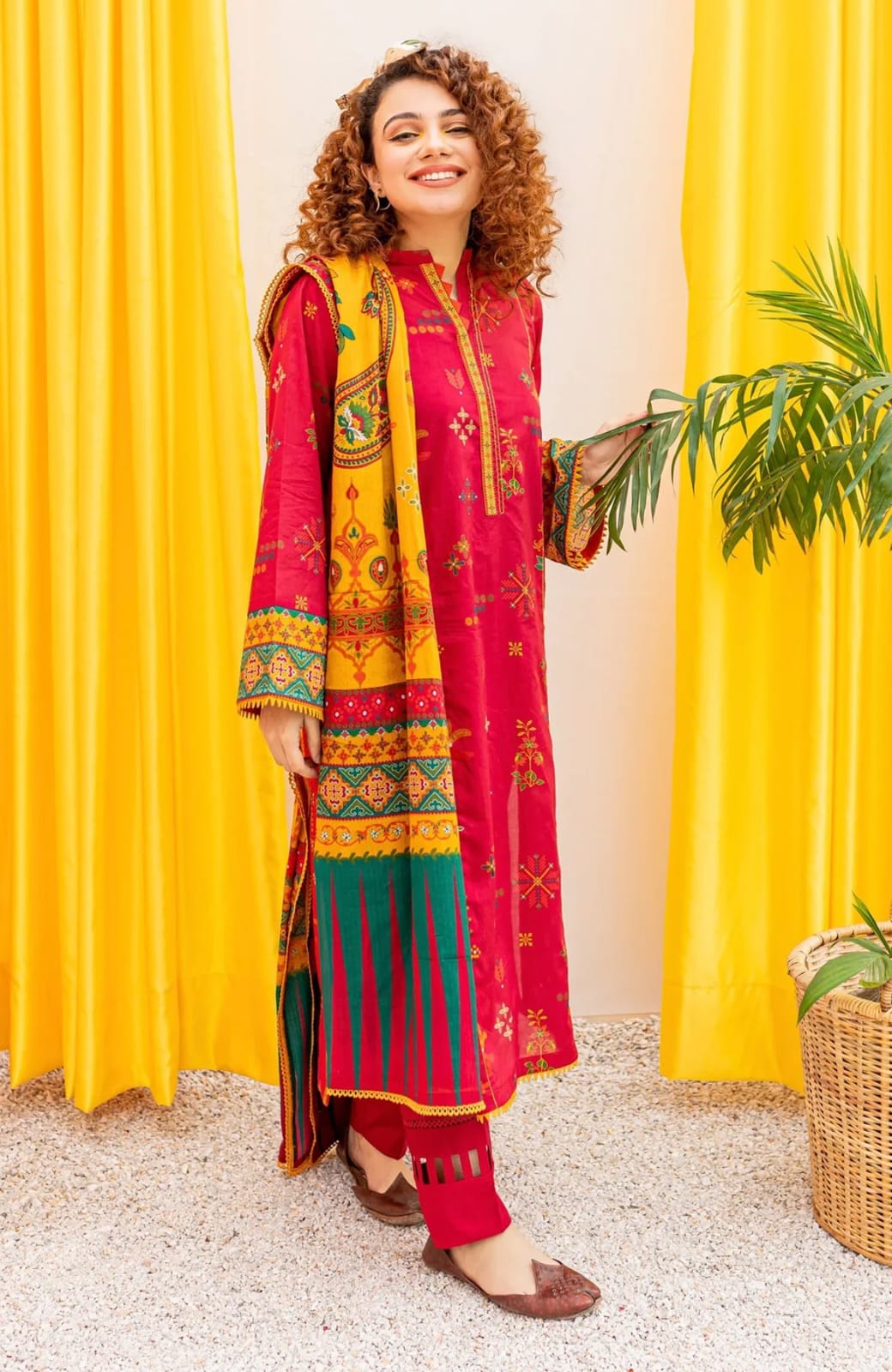 BATIK - 3PC DHANAK EMBROIDERED PRINT PASHMINA WOOL SHAWL PRINT  & TROUSER-ADR-3206