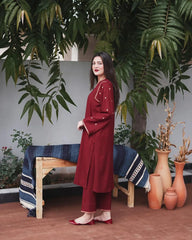 AiSLING-3PC DHANAK EMBROIDERED SHIRT DHANAK EMBROIDERED SHAWL AND EMB TROUSER-ADR-4237