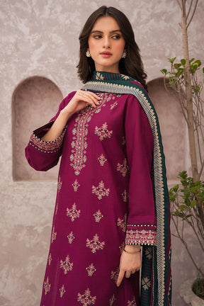 JAZMIN 3PC DHANAK EMBROIDERED WITH COUTURE WOOL PRINT SHAWL-ADR-3200