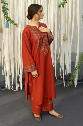 URGE - 3PC DHANAK EMBROIDERED SHIRT WITH COUTURE WOOL PRINT SHAWL AND TROUSER-ADR-2692