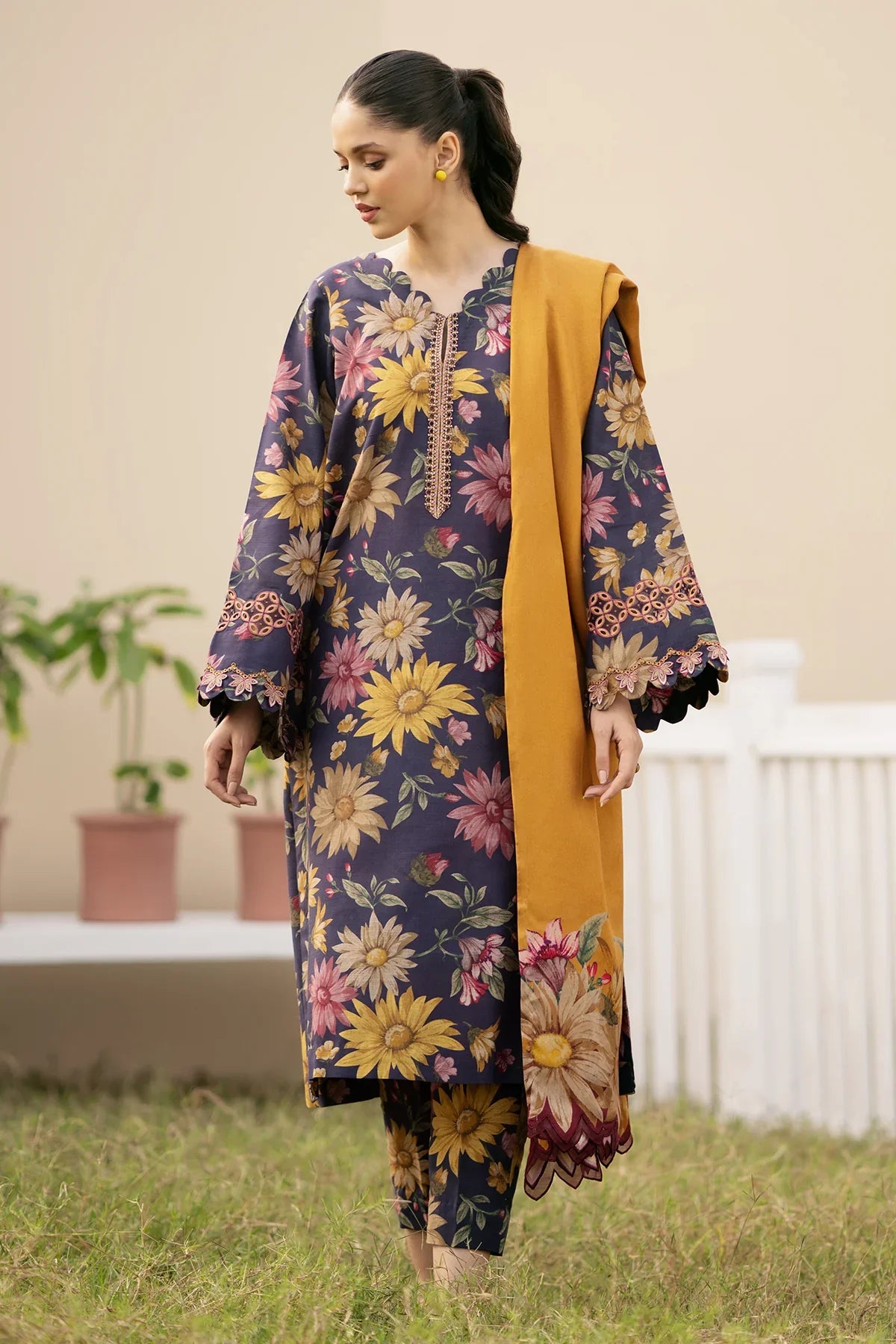 BAROQUE - 3PC KARANDI PRINTED SHIRT WITH KARANDI PRINTED DUAPTTA AND TROUSER -ADR-1005