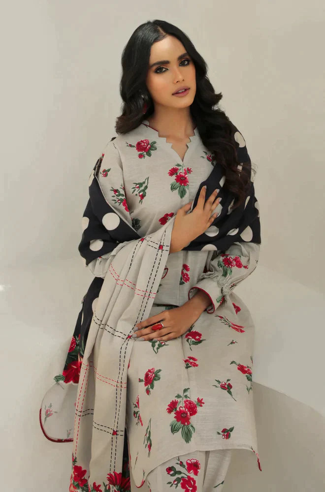 BAROQUE - 3PC KARANDI PRINTED SHIRT WITH KARANDI PRINTED DUAPTTA AND TROUSER -ADR-1002