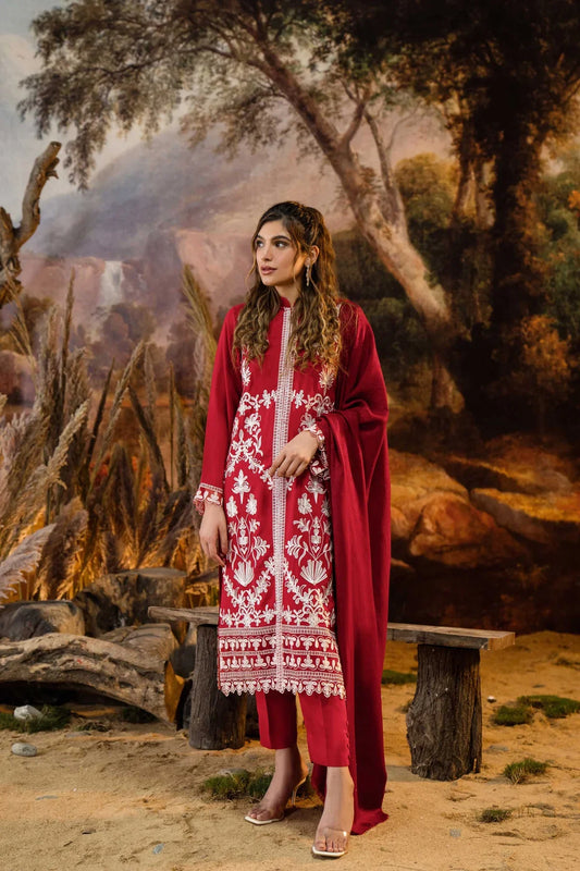NATASHA KAMAL - 3PC DHANAK EMBROIDERED SHIRT WITH PRINTED  WOOL PRINT SHAWL AND TROUSER-ADR-1223