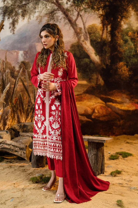 NATASHA KAMAL - 3PC DHANAK EMBROIDERED SHIRT WITH PRINTED  WOOL PRINT SHAWL AND TROUSER-ADR-1223