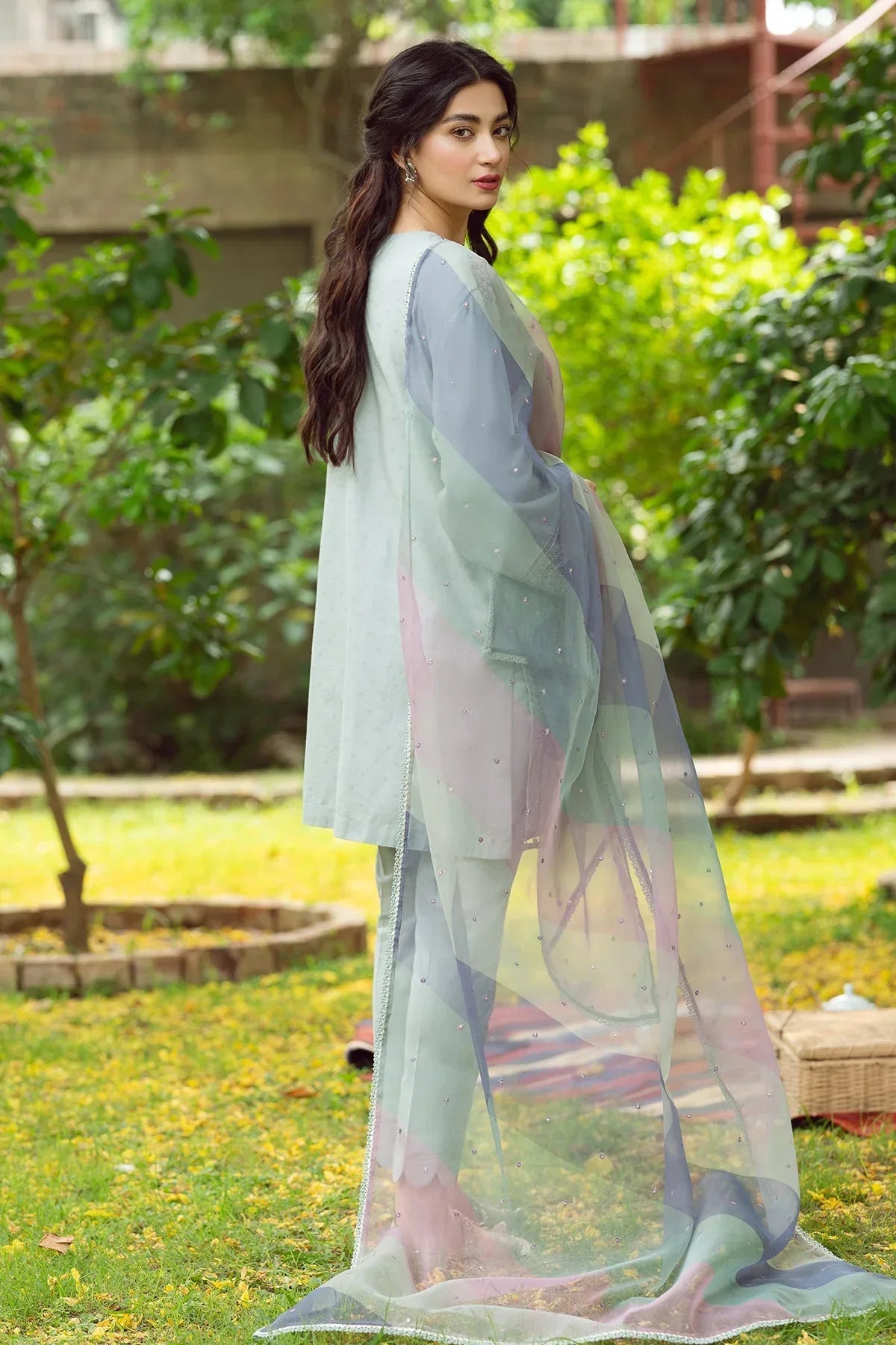 JAZMIN - 3PC LAWN EMBROIDERED WITH ORGANZA PRINT DUPATTA -ADR-2644