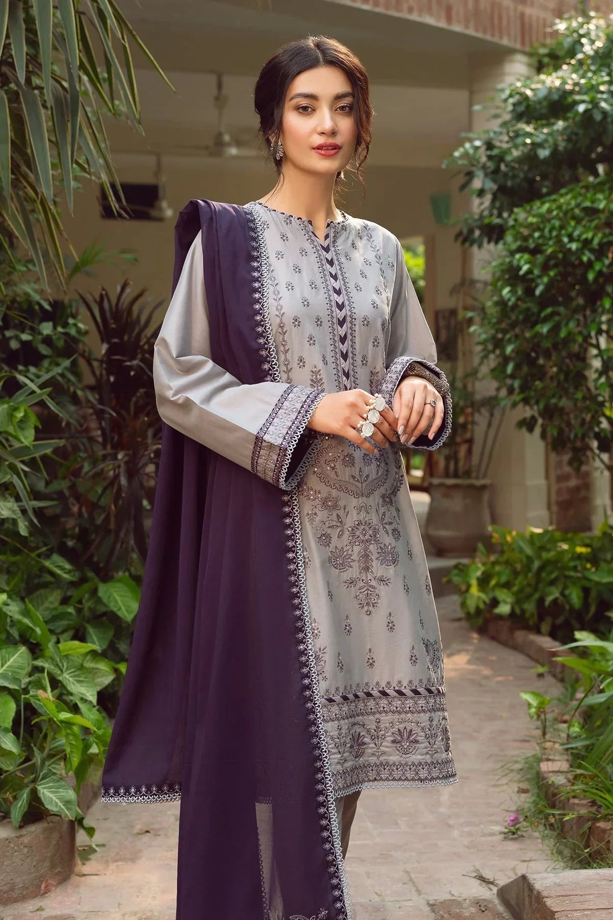 JAZMIN - 3PC DHANAK EMBROIDERED SHIRT WITH BAMBER CHIFFON EMBROIDERD DUPATTA - BIC-3143