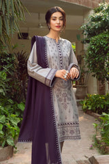JAZMIN-3PC DHANAK EMBROIDERED SHIRT WITH BAMBER CHIFFON EMBROIDERD DUPATTA & TROUSER -ADR-3143
