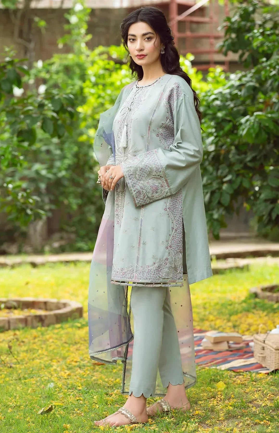 JAZMIN - 3PC LAWN EMBROIDERED WITH ORGANZA PRINT DUPATTA -ADR-2644