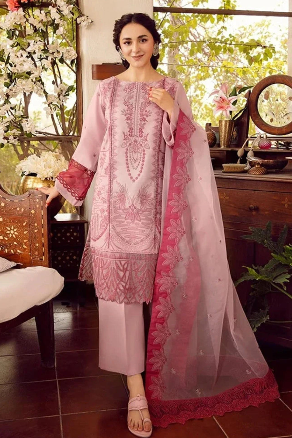 RANG RASIYA - 3PC LAWN EMBROIDERED SHIRT WITH ORGANZA EMBROIDERED DUPATTA AND TROUSER-ADR-2666