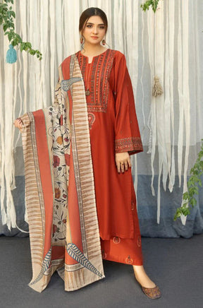 URGE - 3PC DHANAK EMBROIDERED SHIRT WITH COUTURE WOOL PRINT SHAWL AND TROUSER-ADR-2692