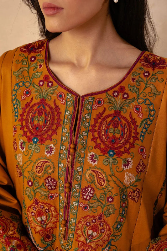 ZARA SHAHJAHAN - 3PC DHANAK EMBROIDERED SHIRT WITH DHANAK EMBROIDERED SHAWL AND TROUSER -ADR-4009