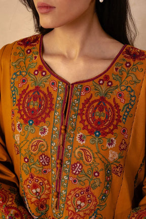 ZARA SHAHJAHAN - 3PC DHANAK EMBROIDERED SHIRT WITH DHANAK EMBROIDERED SHAWL AND TROUSER -ADR-3140